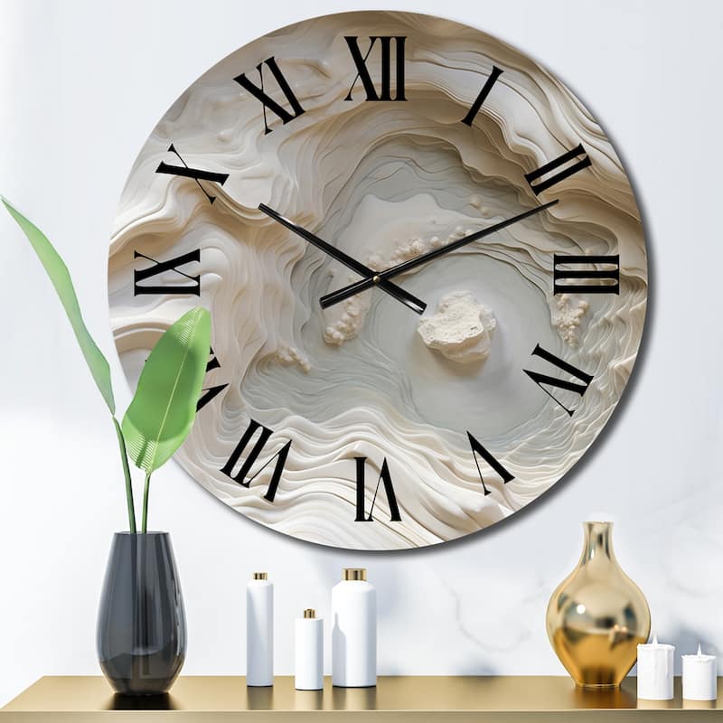 Designart "Cream Spiral Nebula II" Abstract Spirals Oversized Wall Clock - 23 In. Wide x 23 In. High