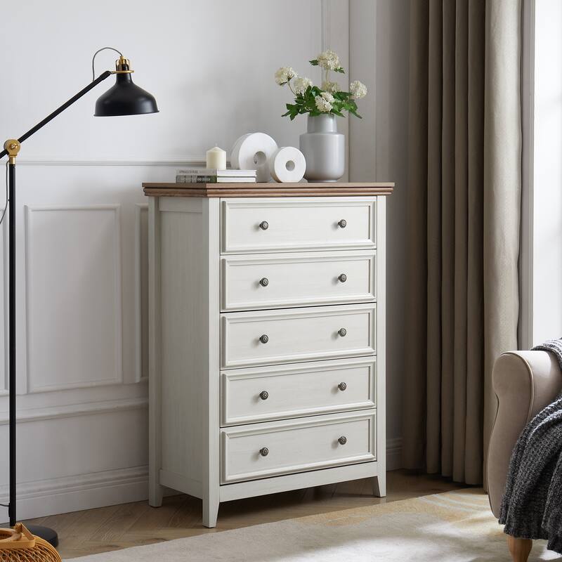 Modern 5 Drawers Dresser 5 Drawers Cabinet,Chest of Drawers Closet Organizers and Storage Clothes Storage Drawers Cabine - White