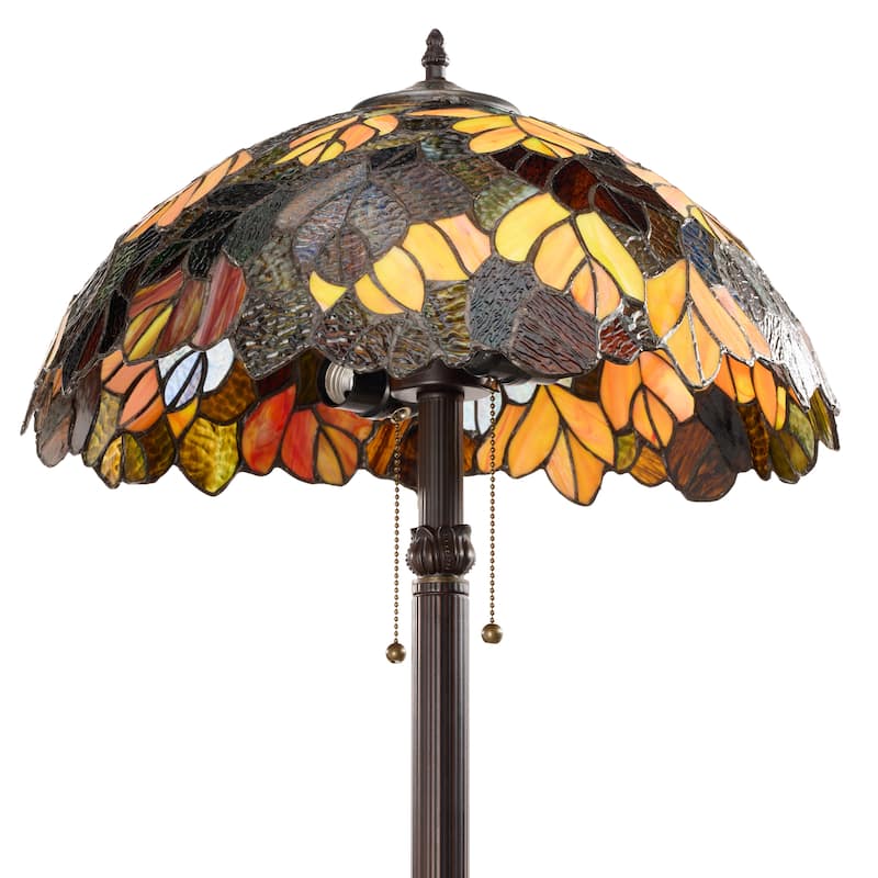 Emily River of Goods Autumn Leaves Stained Glass 62-Inch Floor Lamp - 18" x 18" x 62"