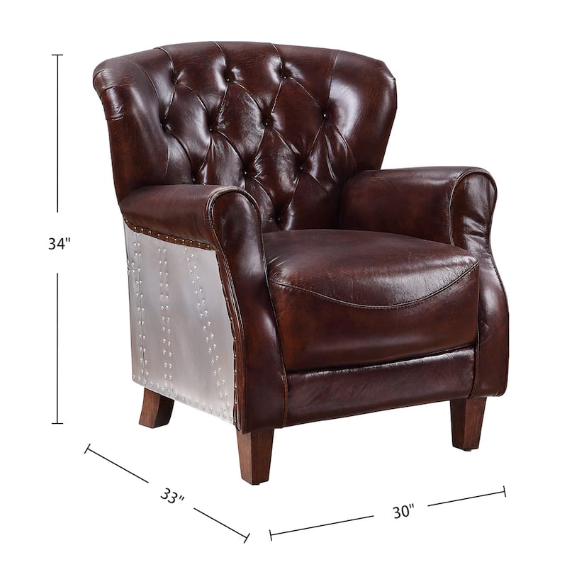 Top Grain Leather Accent Chair in Vintage Brown and Aluminum