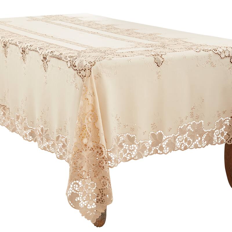 Tablecloth With Lace Design - 67"x102" - Tan