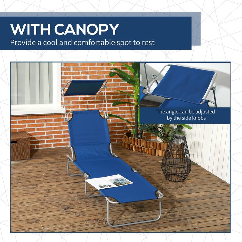 Outsunny Outdoor Lounge Chair, Adjustable Folding Chaise Lounge, Tanning Chair with Sun Shade for Beach, Camping, Hiking