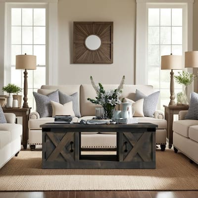 Bridgevine Home Farmhouse 48 inch Coffee Table, No Assembly Required, Barnwood Finish