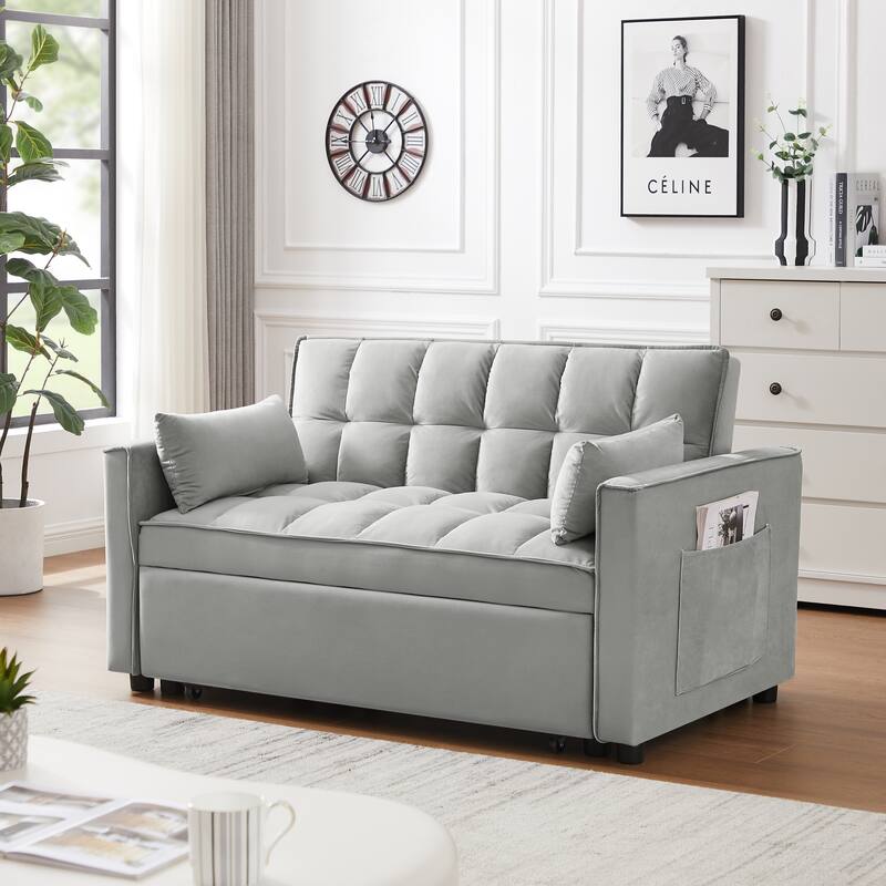 Modern Velvet Loveseat Futon Sofa Couch Pullout Bed,Small Love Seat