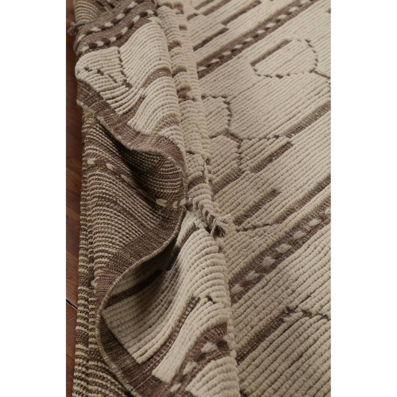 Ivory Moroccan Abstract Area Rug Handmade Wool Carpet - 8'10"x 12'8"