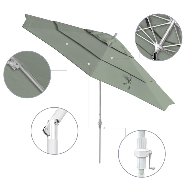 California Umbrella 11' Sun Master Patio Umbrella White Aluminum Pole Fiberglass Ribs Crank Lift Tilt Sunbrella Pacific Blue