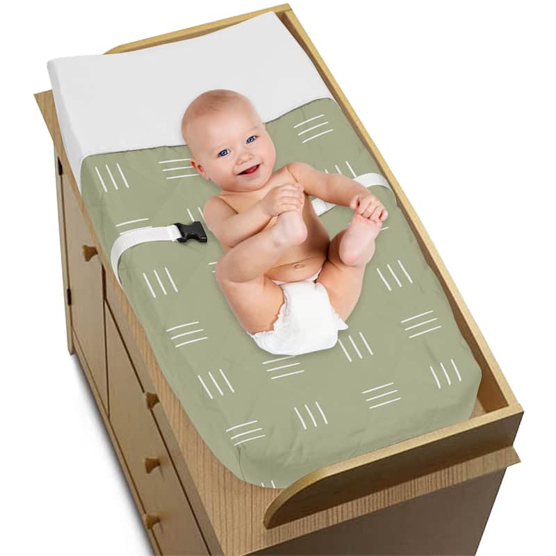 Sage Green Boho Mudcloth Boy Girl Baby Changing Pad Cover White Bohemian Woodland Tribal Southwest Mud Cloth Hatch Triple Line