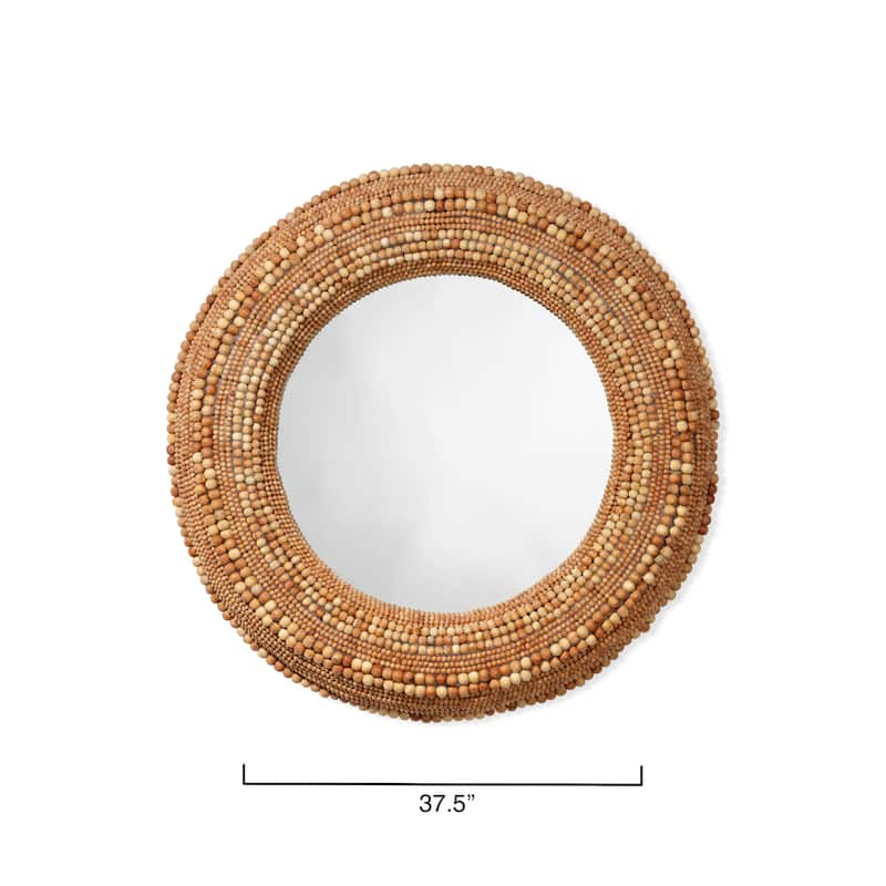 Jamie Young Strand Wood Beaded Round Wall Mirror