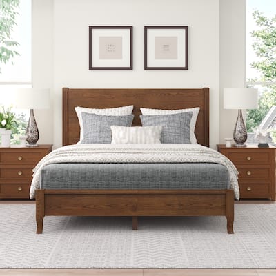 Solid Wood Panel Platform Bed with Headboard, Double Size Beds Wooden Rustic Bed Frame Bedroom Furniture