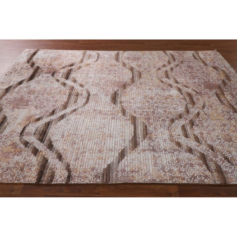 Abstract Indian Area Rug Handmade Wool Carpet - 6'3"x 8'8"