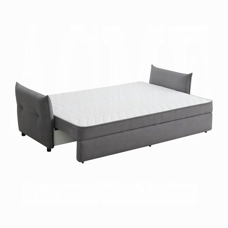 Leif Sofa with Full Size Pull Out Sleeper, 87 Inch Wood, Gray Fabric