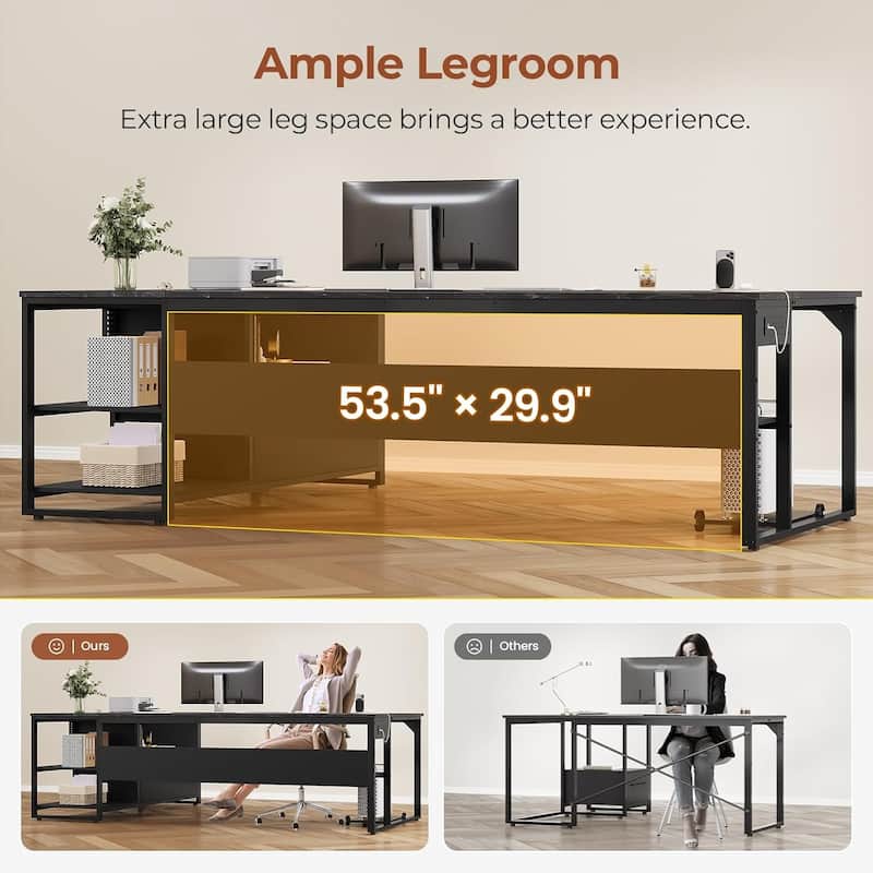 Executive Desk L Shaped Desk File Drawers Power Outlets Computer Desk