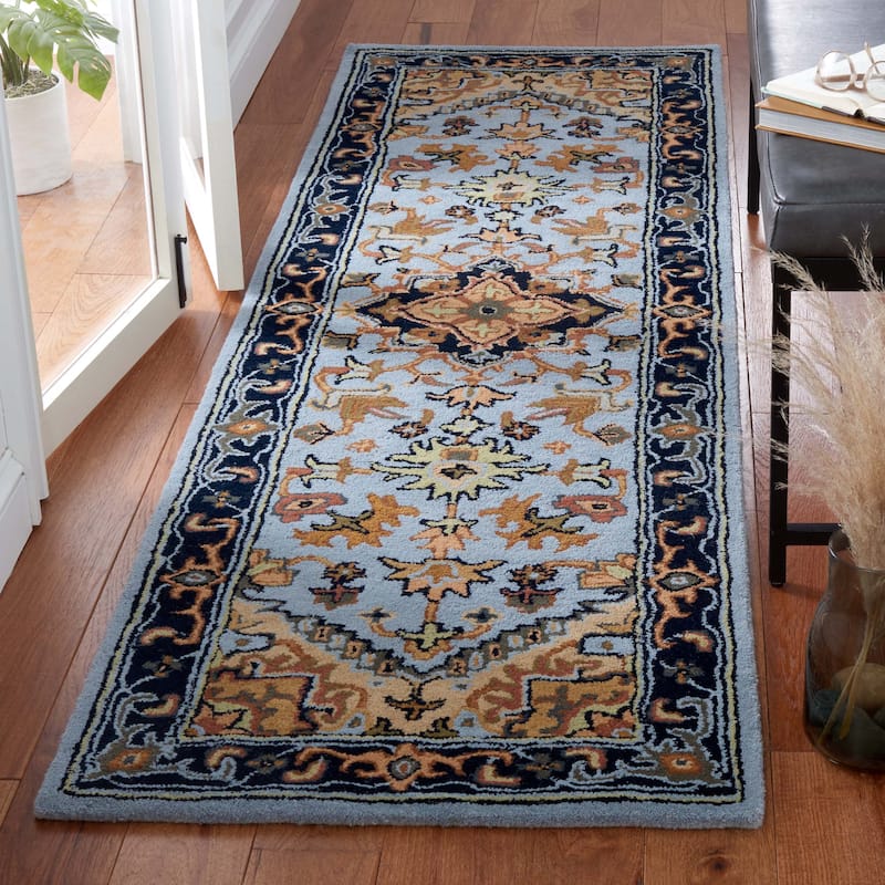 SAFAVIEH Handmade Heritage Asia Traditional Oriental Wool Rug - 2'3" x 8' Runner - Blue/Light Brown
