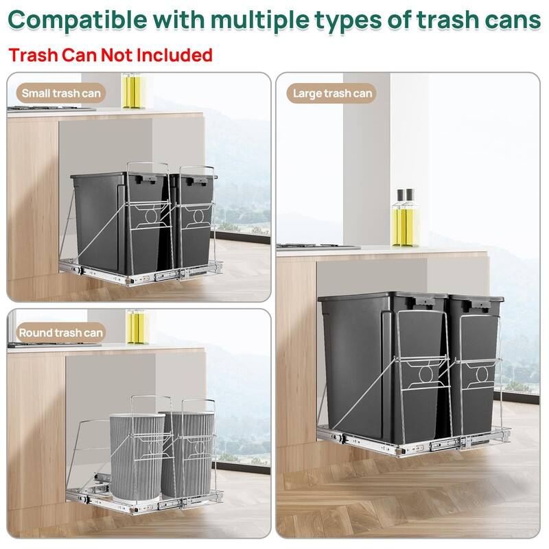 Side Pull Stainless Steel Kitchen Adjustable Trash Slide Out Shelf - 70 Quarts