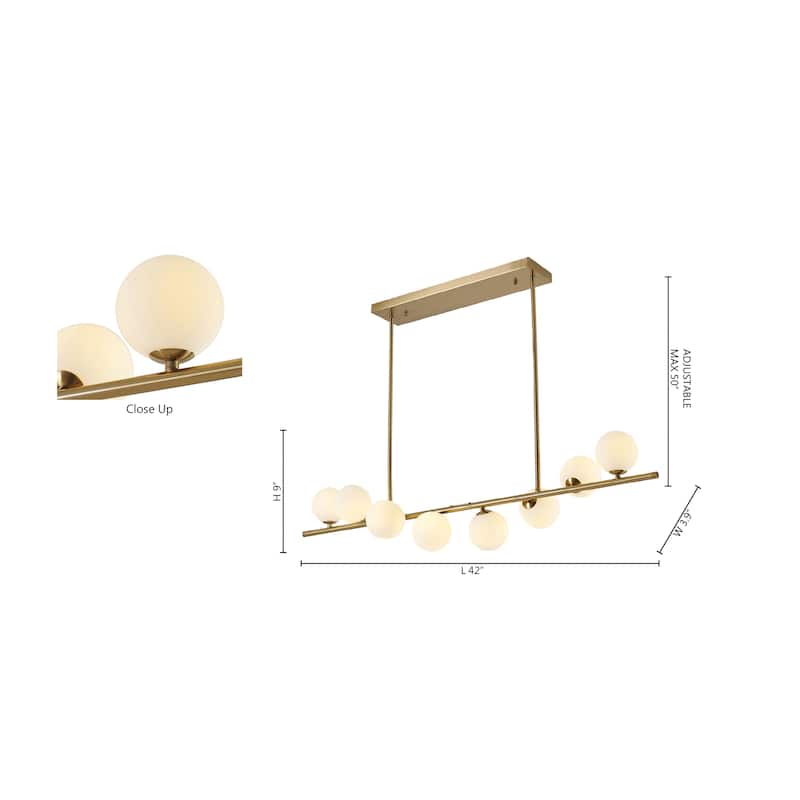 8-Light Copper Metal Chandelier With White Glass Shades