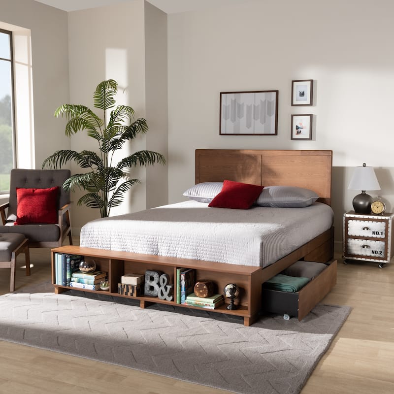 Tamsin Modern Transitional 4-Drawer Storage Bed with Built-In Shelves