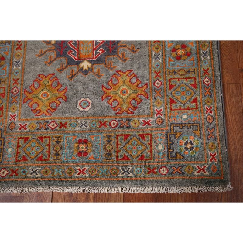 Gray Kazak Oriental Runner Rug Handmade Wool Carpet - 2'8" x 9'7"