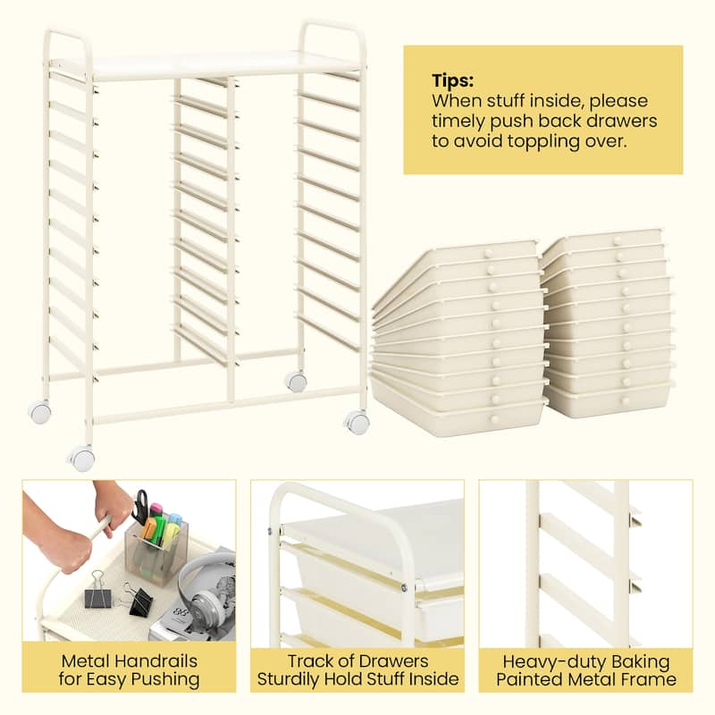 Gymax 20 Drawers Rolling Storage Cart Art Craft Organizer on Wheels