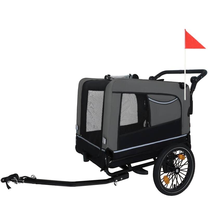 2-In-1 Bike Trailer & Push Cart For Pets-All-Terrain Wheels,Quick Release Wheel,Internal Leash,Holds Pets Up To 88 Lbs - Black+Grey