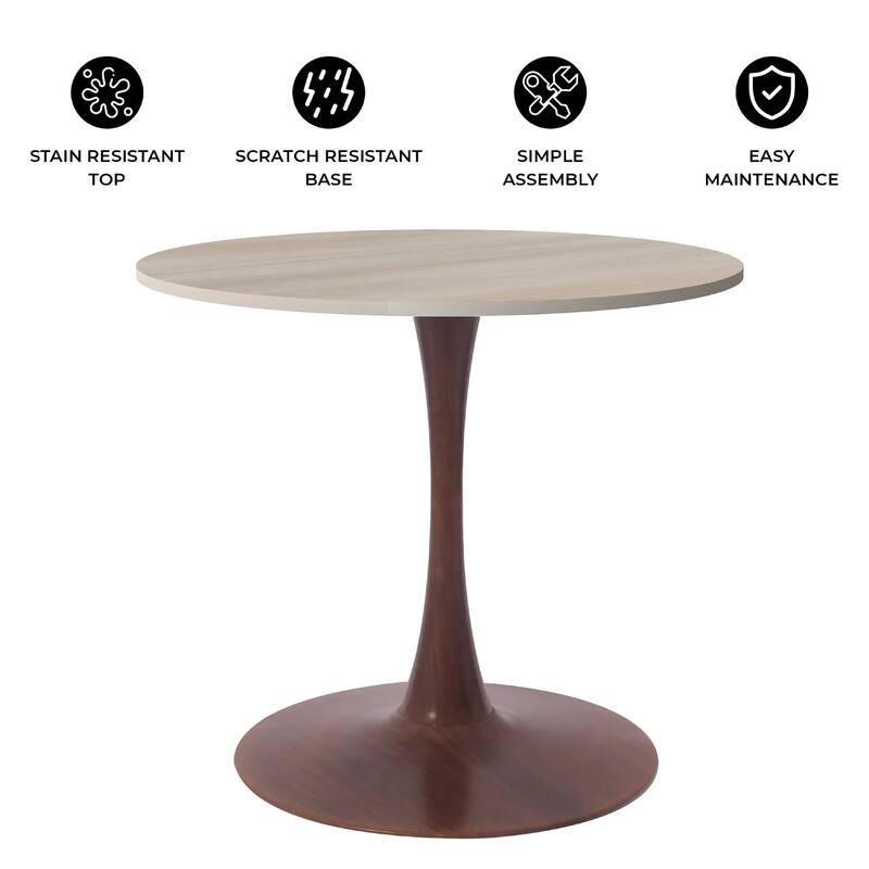Bristol 27" Round Dining Table with MDF Top and Cherry Steel Pedestal Base for Modern Kitchen and Dining Room