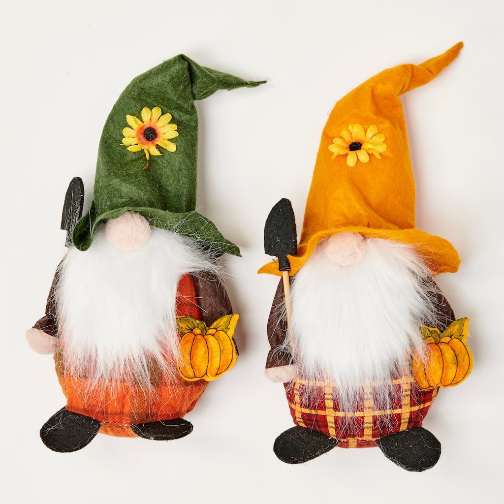 12" Fall Tabletop Gnome w/ Feet, Set of 2