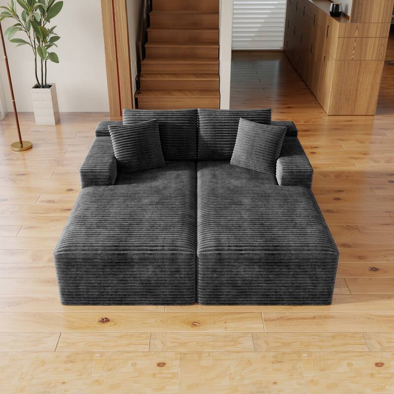 Roomfitters 70.8" Modular Sectional Sofa, 2-Piece Compressed Cloud Couch, No Assembly Required, Plush Corduroy, Grey