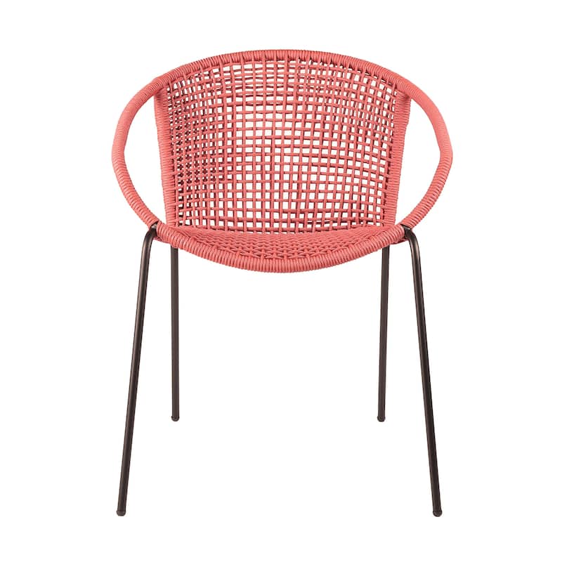 Set of Two 25" Red Metal Outdoor Dining Chair