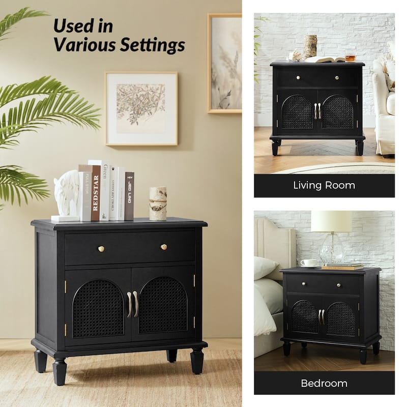 Georg Traditional 27"Tall Rattan Nightstand with Adjustable Feet Set of 2 by HULALA HOME