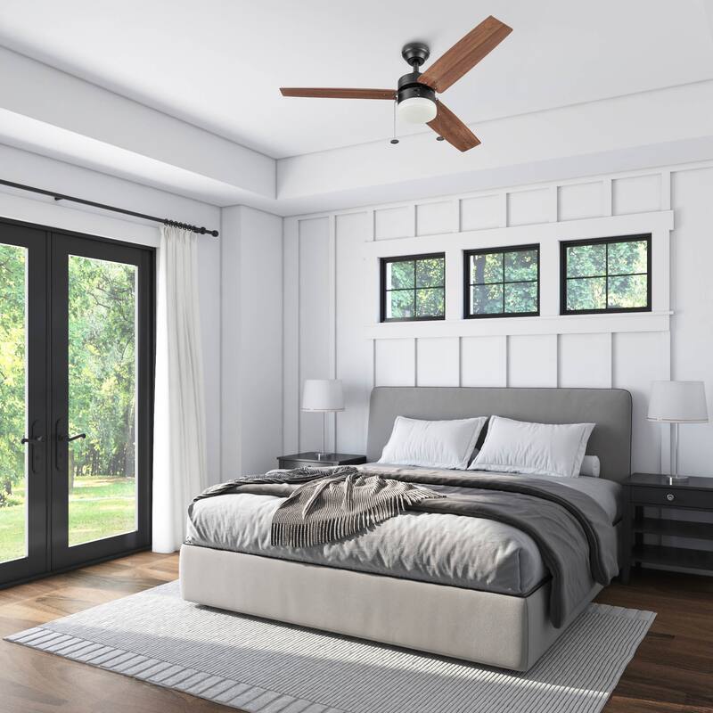 48" Prominence Home Reston Bronze Farmhouse LED Ceiling Fan with Light, Pull Chain - 48
