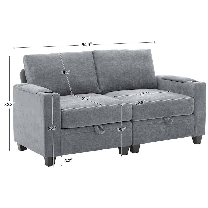 Chenille Storage Sofa, Multi-functional Loveseat