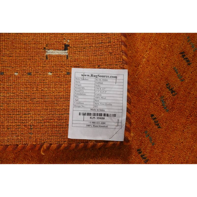 Orange Tribal Gabbeh Indian Rug Handmade Modern Wool Carpet - 4'2" x 5'7"