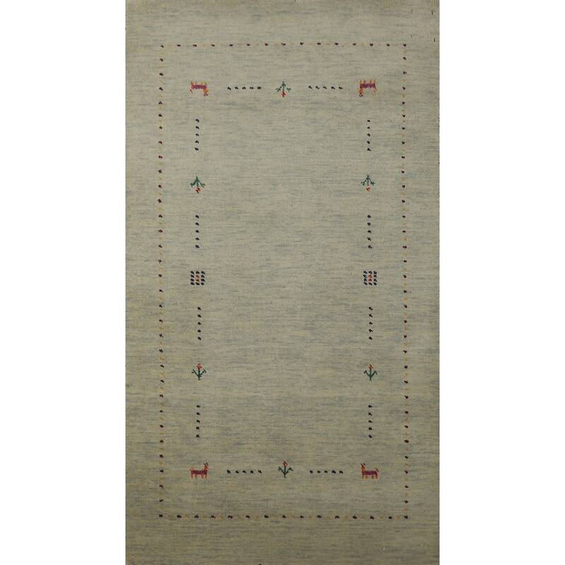 Hand Knotted Oriental 100% Wool Carpet Tribal Animal Pictorial Green Gabbeh Area Rug - 4' 11'' X 2' 10''