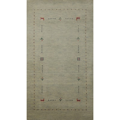 Hand Knotted Oriental 100% Wool Carpet Tribal Animal Pictorial Green Gabbeh Area Rug - 4' 11'' X 2' 10''