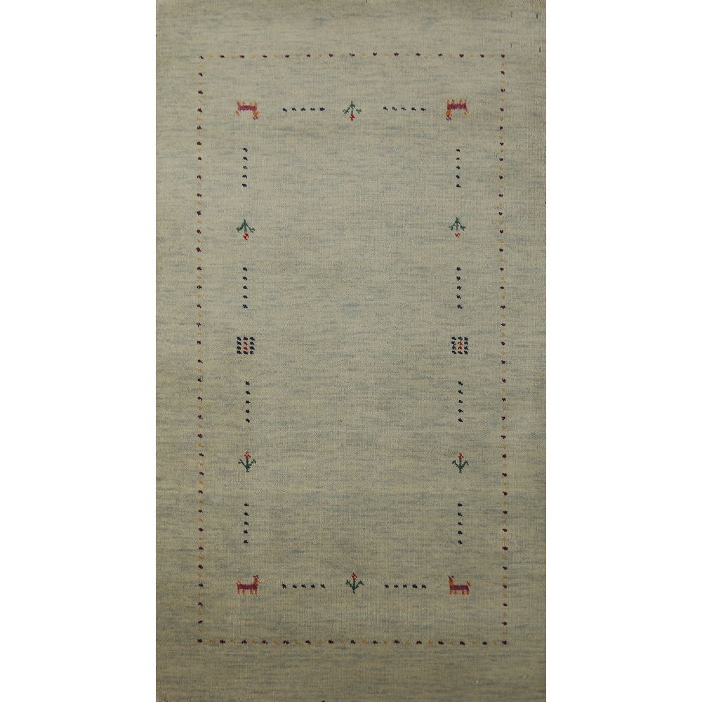 Hand Knotted Oriental 100% Wool Carpet Tribal Animal Pictorial Green Gabbeh Area Rug - 4' 11'' X 2' 10''