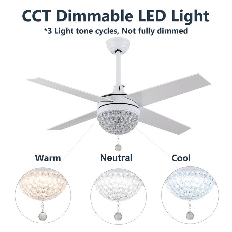 Bella Depot 52" Modern Crystal Ceiling Fan with LED Light, Reversible Ceiling Fan with Remote Control