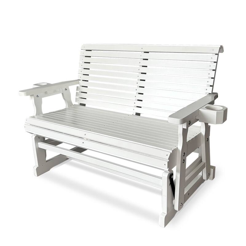 Patio Glider with Cup Holders, High Roll Back and Deep Contoured Seat, Heavy Duty 800 LB