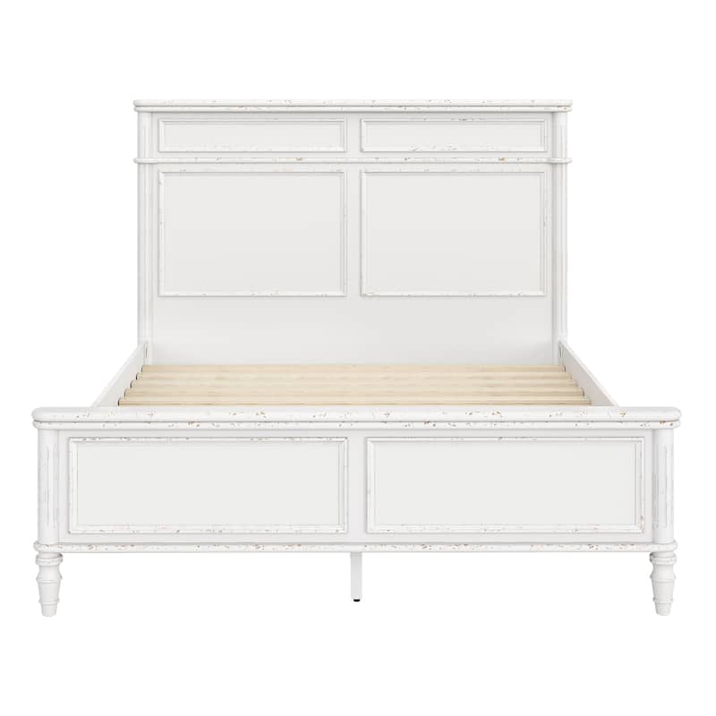 Queen/King Size Classic Wooden Bed Frame with Raised Panel Headboard and Footboard