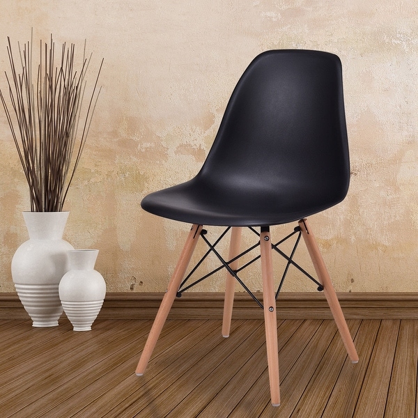Costway Dining Side Armless Accent Chair Molded Plastic Seat Costway Dining Side Armless Accent Chair Molded Plastic Seat Eiffel Wood Legs Black