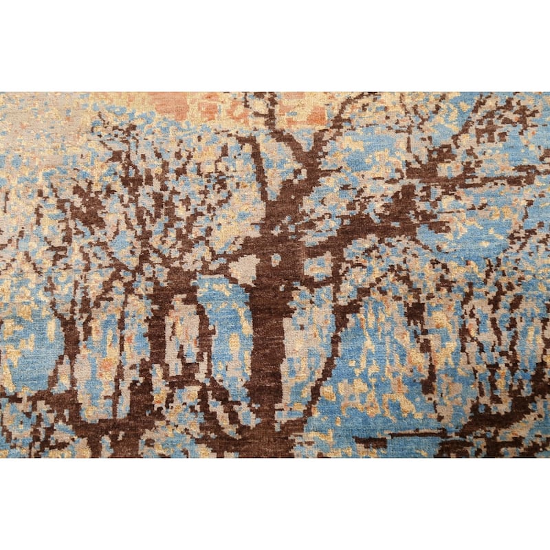 Vegetable Dye Wool/ Silk Abstract Area Rug Hand-knotted Foyer Carpet - 5'5" x 7'9"