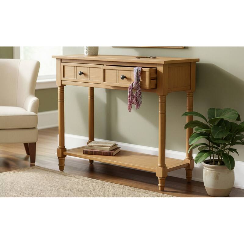 Traditional Design Console Table with Drawers and Shelf - Natural