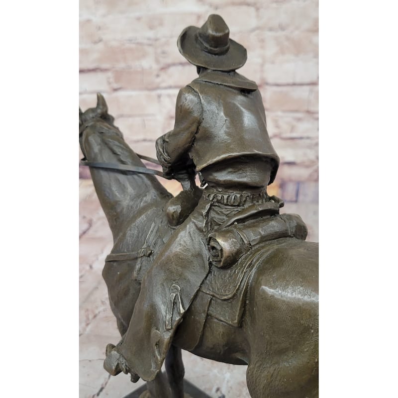 Cowboy On Horseback By Jim Ponter Bronze Statue Sculpture On Marble Base