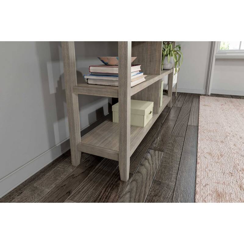 Solid Wood Vertical Double Bookcase with Shelves and Walnut Finish - 13.75” D x 54” W x 30.25” H