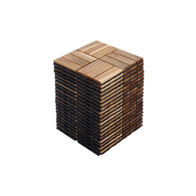 30 PCS Interlocking Deck Tiles Checker Pattern, 12" x 12" Square Acacia Hardwood Outdoor Flooring for Patio,Bancony,Pool Side