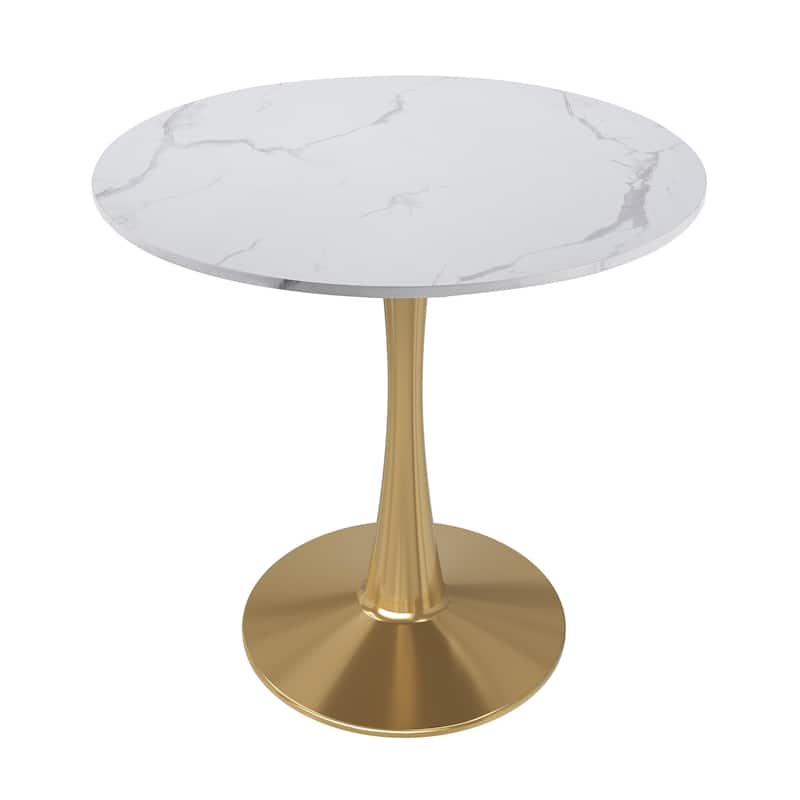 Bristol 40" Modern Round Dining Table with Accent Gold Steel Pedestal Base, Scratch-Resistant and Easy-Care - Beveled - Marbled White