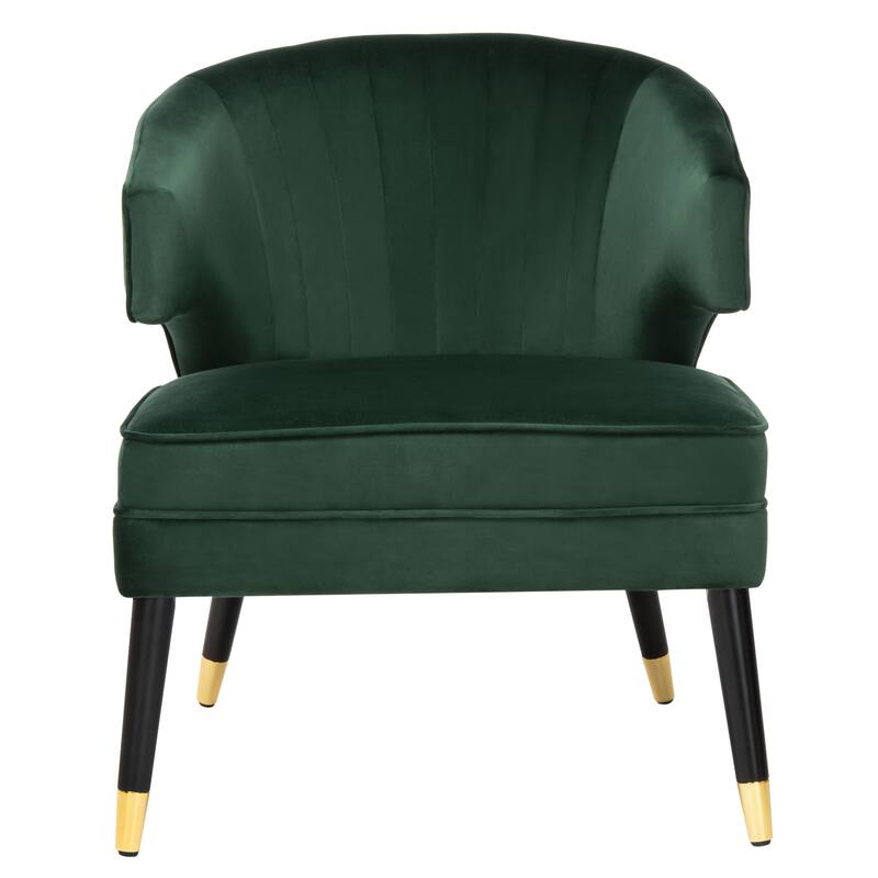 SAFAVIEH Amalia Velvet Wingback Accent Chair - 26.8" x 28" x 31.9" - 27Wx28Dx32H - Forest Green/Black