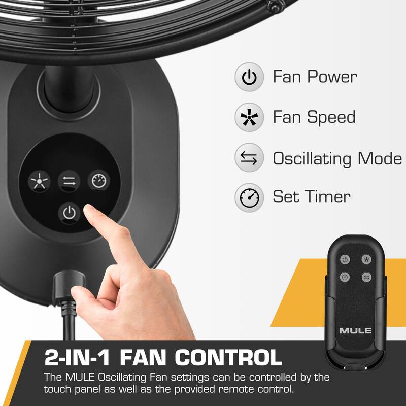 18" Mule Matte Black Outdoor Wet-Rated Oscillating Wall Fan with Remote, 3-Speed AC Motor - 18 Inches