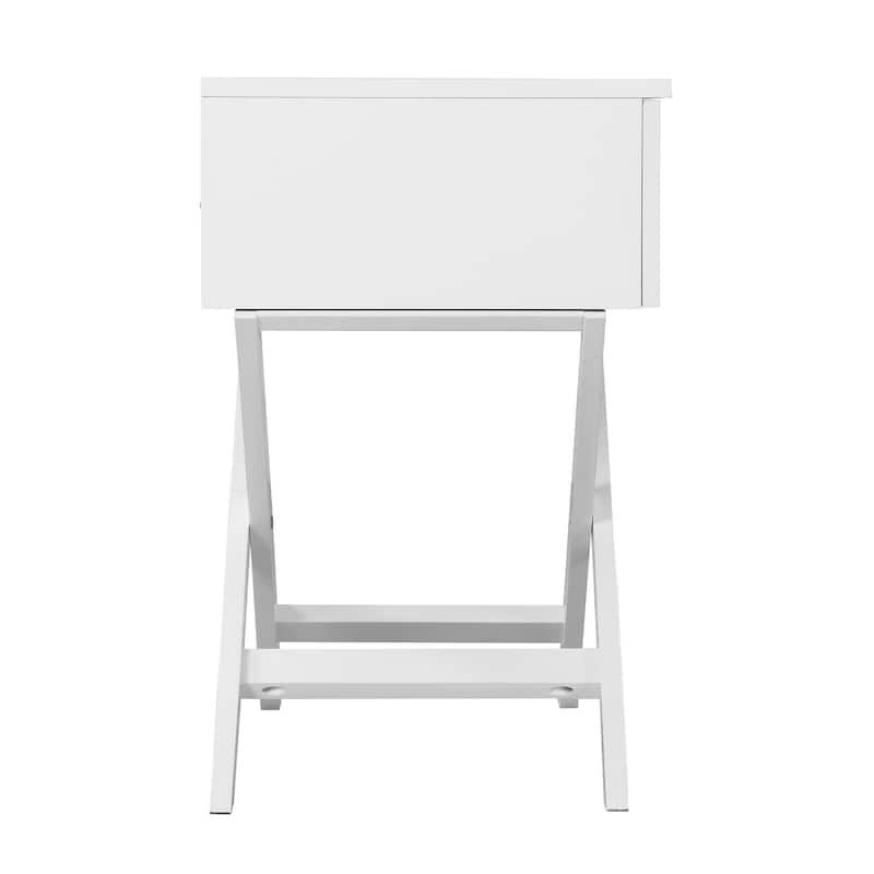 White Nightstand with Croc Textured Drawer Front, 25x27x16 Modern Bedside Table with Storage for Bedroom Essentials