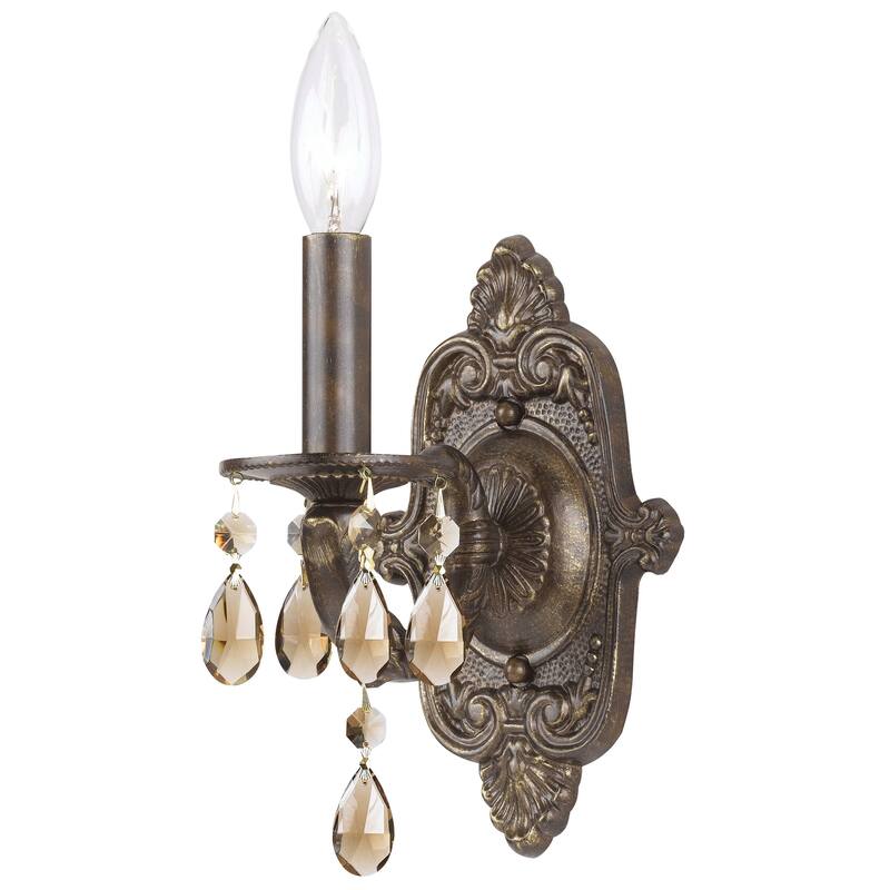 Paris Market 1 Light Golden Teak Crystal Bronze Sconce - 6.25'' W x 9.5'' H x 6.25'' D - 6.25'' W x 9.5'' H x 6.25'' D