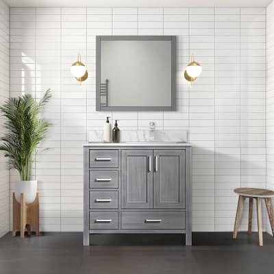 Jacques 36 in. W x 22 in. D Right Offset Distressed Grey Bath Vanity