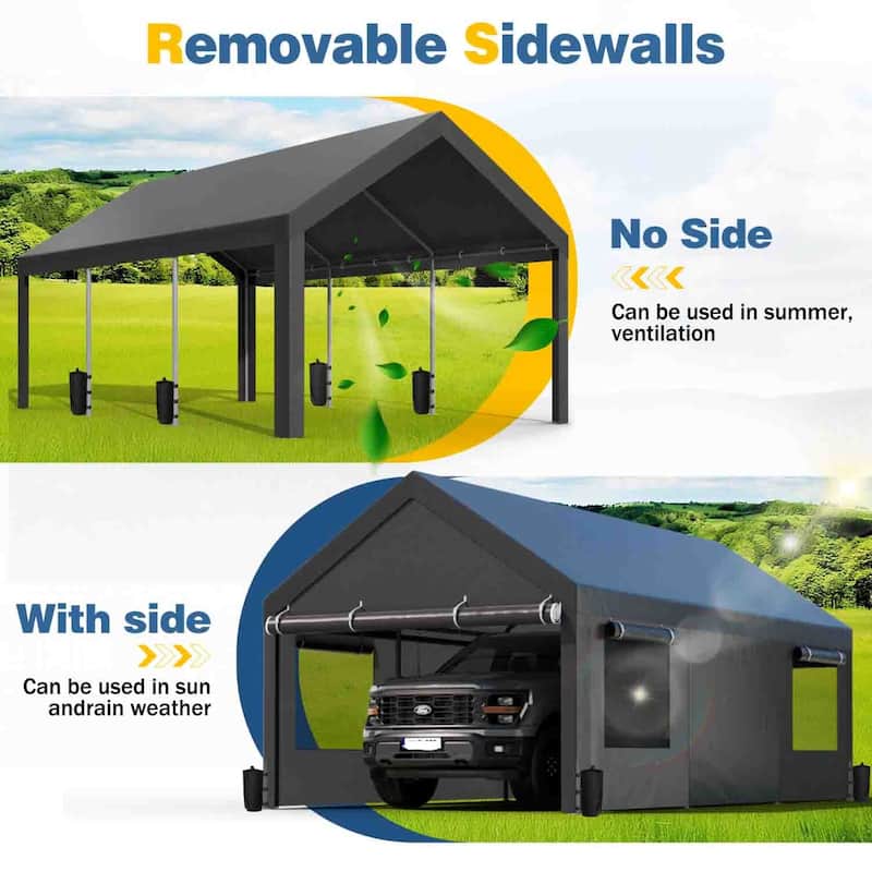 Futzca 12x20 ft Carport Canopy, Waterproof Outdoor Shelter with Sandbags